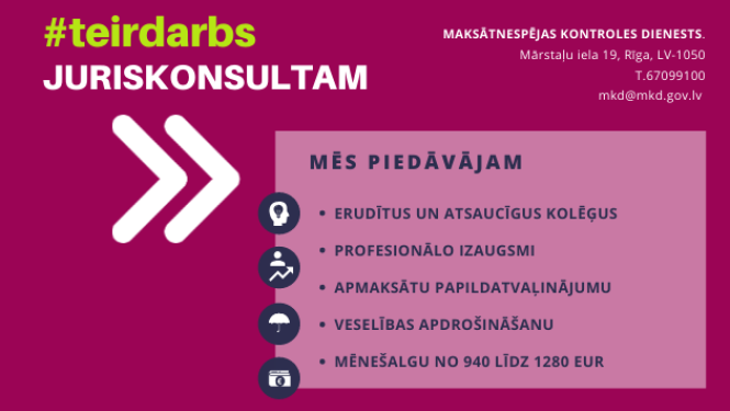VAKANCES JURISKONSULTIEM MAKSĀTNESPĒJAS KONTROLES DIENESTĀ