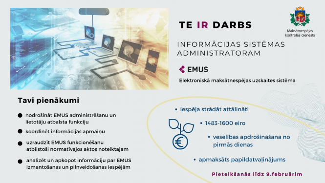 Sludinājums - darbs informācijas sistēmas administratoram