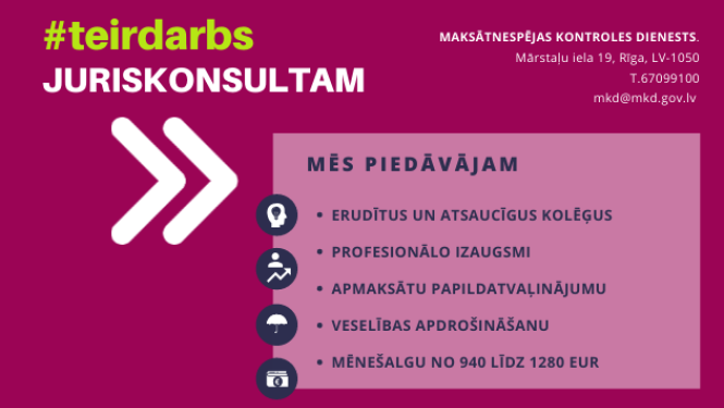 VAKANCES JURISKONSULTIEM MAKSĀTNESPĒJAS KONTROLES DIENESTĀ