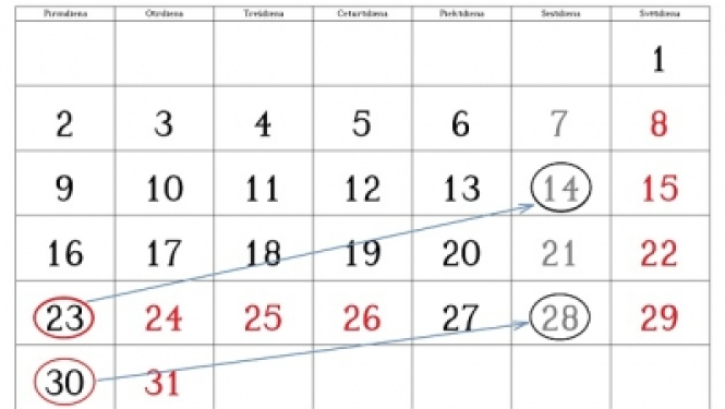 Kalendārs ar pārceltajām darba dienām