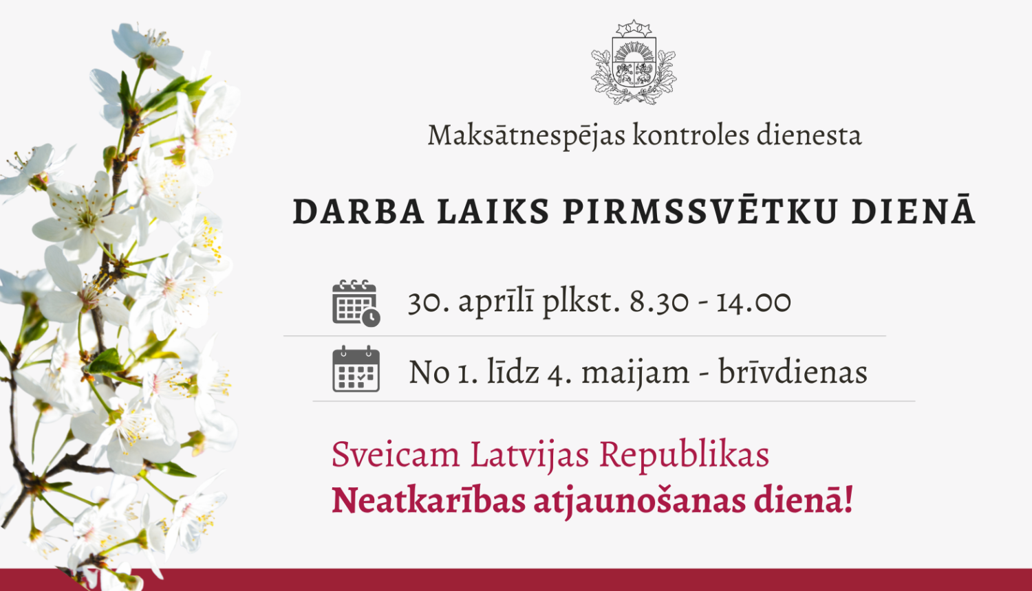 Darba laika izmaiņas pirmssvētku dienā