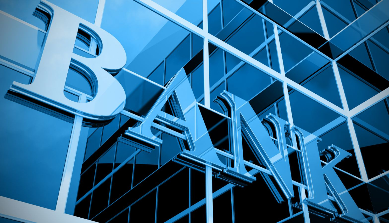 Bankas ēka ar uzrakstu banka