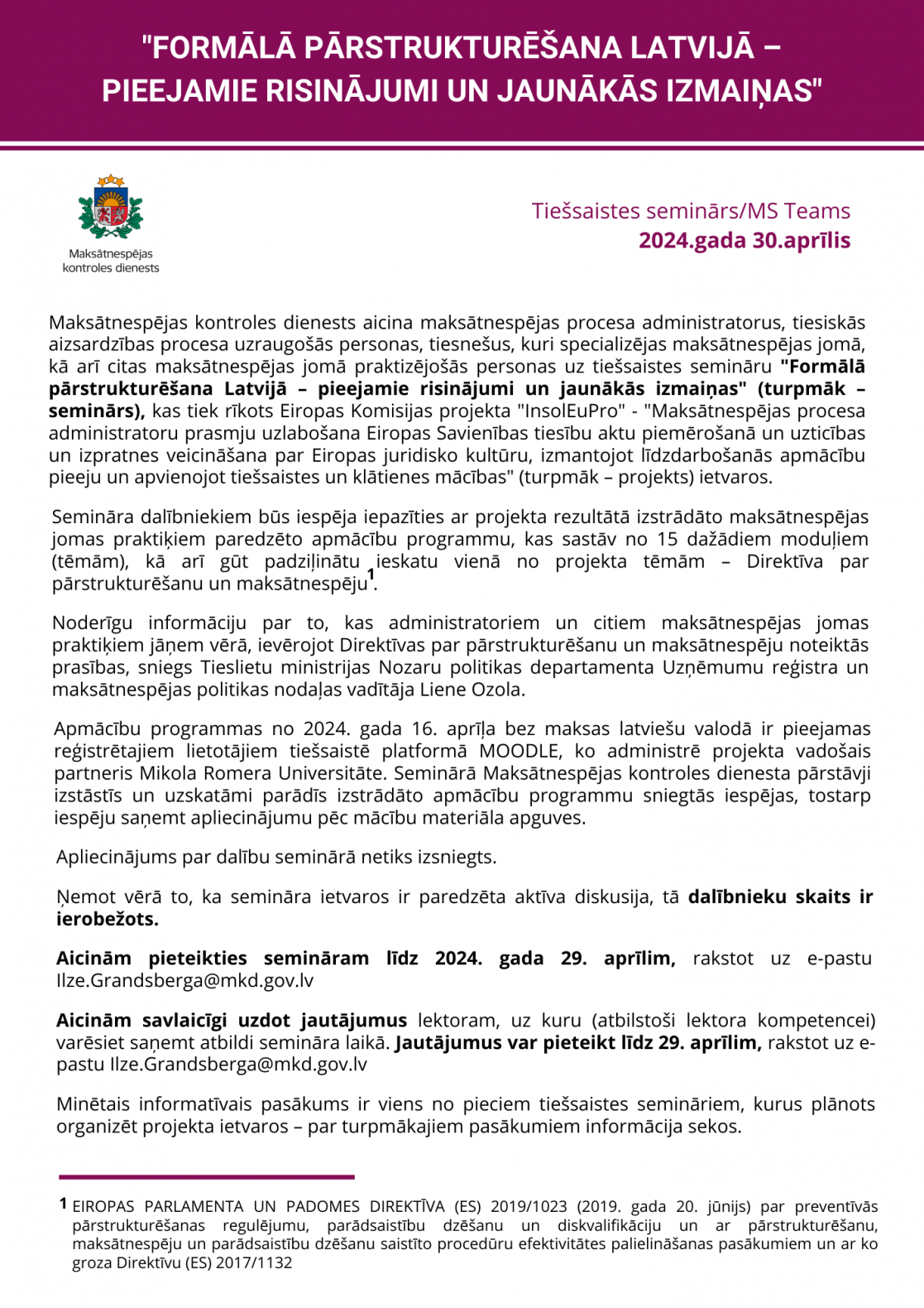Informācija par semināru